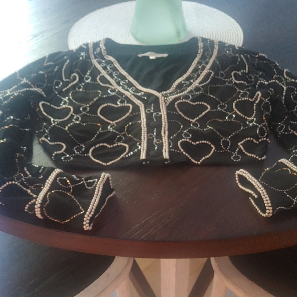 LoveShackFancy Black and Gold Heart Embellished Top